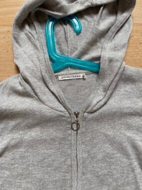 Monoprix, Kids zip up grey cotton hoodie, size: 14 years old, Grey w/ silver zip